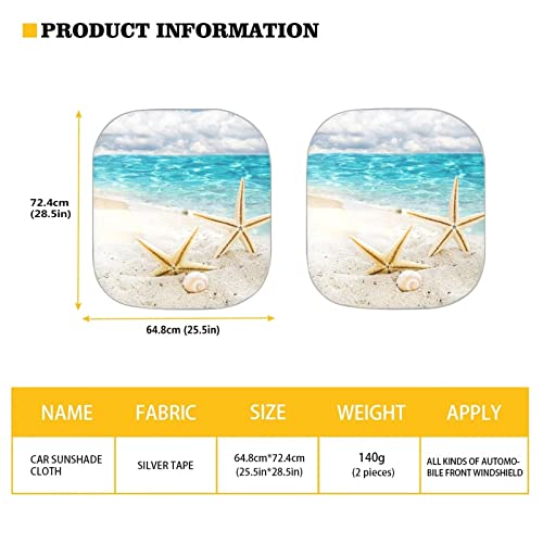 2-Piece Sun Shades for Car Windshield, Beach Starfish Design Car Front Window Pad Folding Sun Visor Windshield Protector Universal Fit Most Cars SUV Truck Van Sedan - color: Beach Starfish 1