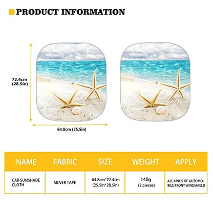 2-Piece Sun Shades for Car Windshield, Beach Starfish Design Car Front Window Pad Folding Sun Visor Windshield Protector Universal Fit Most Cars SUV Truck Van Sedan - color: Beach Starfish 1
