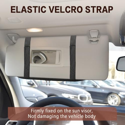 Car Sun Visor Organizer, Sunglasses Holders for Car Sun Visor, Storage Travel Document Holder with Multi Pocket Net Zipper, PU Auto Interior Accessories Universal for Car SUV Truck