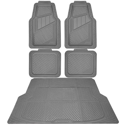 CAR PASS Heavy Duty Rubber Floor Mats Gray Car Mats Full Set with Trunk Cargo Liner - Universal Waterproof Floor Mats for Car SUV Truck, Durable All Weather Automotive Liner Mats (All Gray) - color: Gray Cargo Liner