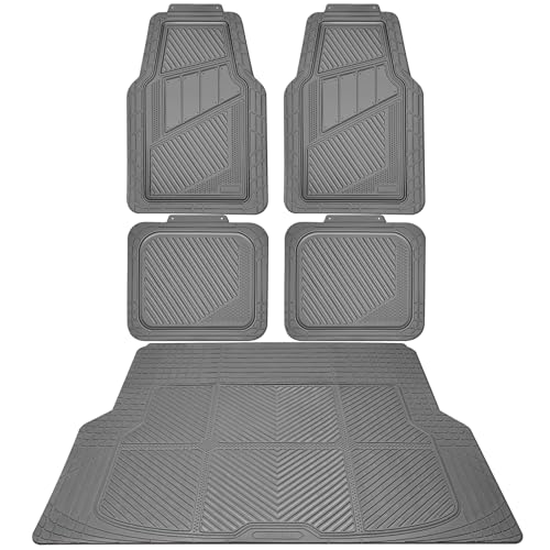 CAR PASS Heavy Duty Rubber Floor Mats Gray Car Mats Full Set with Trunk Cargo Liner - Universal Waterproof Floor Mats for Car SUV Truck, Durable All Weather Automotive Liner Mats (All Gray) - color: Gray Cargo Liner