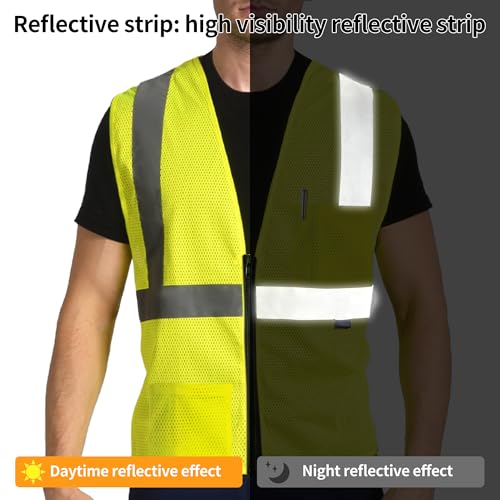 AYKRM 2 Pocket Mesh High Visibility Reflective Safety Vest for men & Women ANSI/ISEA 107 Standards - color: Yellow, size: Small