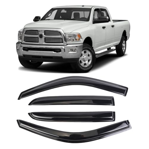 Window Visors Deflectors Tape-On for Trucks 2009-2014 DOD-ge RAM 1500/2500/3500, Rain Guards, Window Visors for Cars, Vent Shade Guard 4 pcs Window Deflectors - size: 2009-2018 Dodge Ram 1500/2500/3500 Crew Cab