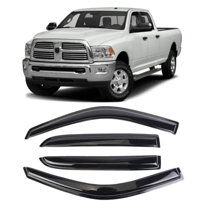 Window Visors Deflectors Tape-On for Trucks 2009-2014 DOD-ge RAM 1500/2500/3500, Rain Guards, Window Visors for Cars, Vent Shade Guard 4 pcs Window Deflectors - size: 2009-2018 Dodge Ram 1500/2500/3500 Crew Cab