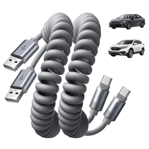 LISEN Coiled USB C Cable, Durable Short USB A to USB C Cable 2 Pack for Android Auto & CarPlay Cable, Short Type C Retractable Car Charger Cord for iPhone 17/16/15 Samsung Galaxy S25/S24 A15, Gray 4FT - color: Space Gray, size: 4FT