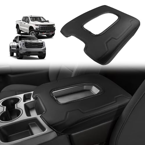 Muslogy Center Console Armrest Cover Fit for Chevy Silverado & GMC Sierra 2019-2026 Accessories, Comfort Armrest Pad Console Lid Cushion Vegan Leather Regular Thick(Split Bench Seat Console ONLY) - size: 1) 19-25 |Silverado & Sierra| Jump Seat, Regular