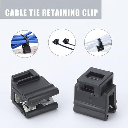50-Pack Cable Tie Mounts 0.59×0.43×0.39″ – 4-Way Zip Tie Clips & Metal Cable Clips, Adhesive-Free Car Cable Management Wire Holder for Home, Garage, Auto Wiring Harness