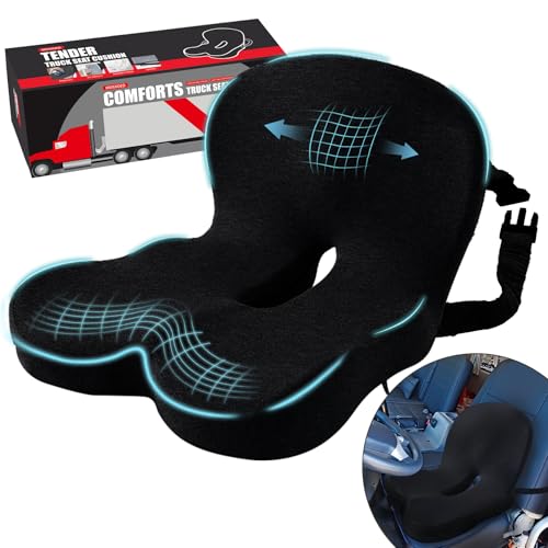 Ergonomic Seat Cushion with Adjustable Strap, Memory Foam Office Chair Seat Cushion with L-Shaped Design, Car Seat Cushion Fits for Truck Driver Semi Truck, Gaming Chair, Desk, Black - color: Black