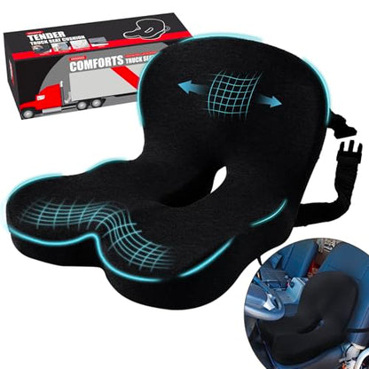 Ergonomic Seat Cushion with Adjustable Strap, Memory Foam Office Chair Seat Cushion with L-Shaped Design, Car Seat Cushion Fits for Truck Driver Semi Truck, Gaming Chair, Desk, Black - color: Black