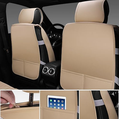 CAR PASS Beige Leather Bling Car Seat Covers Full Set, Luxury Microfiber Nappa PU Cushioned, Waterproof Anti-Slip Universal Fit for Auto SUV Sedan Sparkly Glitter Shining Rhinestone, Beige Diamond - color: Beige Diamond, size: Full Set