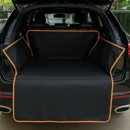 Heavy-Duty Non-Slip Trunk Cargo Liner, Waterproof All-Weather Rear Boot Mat Compatible with SUVs and Sedans, Scratchproof Pet and Cargo Protector, Black & Orange Trim