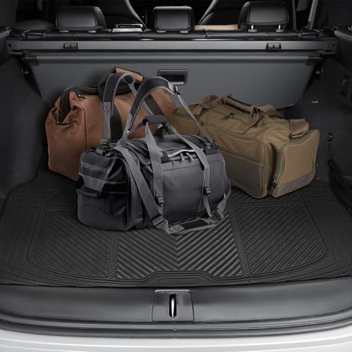 CAR PASS Heavy Duty Rubber Floor Mats Gray Car Mats Full Set with Trunk Cargo Liner - Universal Waterproof Floor Mats for Car SUV Truck, Durable All Weather Automotive Liner Mats (All Black) - color: Black Cargo Liner
