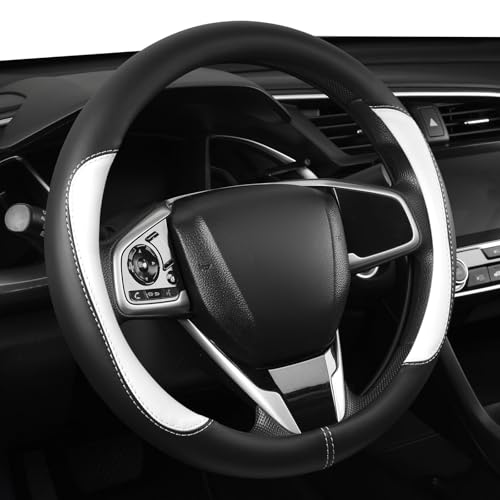Car Steering Wheel Cover,Microfiber Leather Steering Wheel Cover Universal 14.5-15 inch, Anti-Slip Breathable Auto Wheel Cover Protector for Men Women (Black&White) - color: Black&White, size: Standard Size [14.5"-15"]