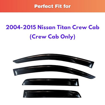 KPY Rain Guards Fit for 2004-2015 Nissan Titan Crew Cab, Out-Channel Window Visors Vent Wind Deflectors 4PC, Truck Accessories for 04-15 Titan Crew Cab (Full-Size Cabs) - size: 2004-2015 Titan Crew Cab