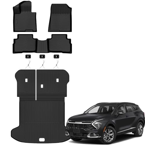 Auxko All Weather Floor Mats Cargo Mat with Backrest Mat for Kia Sportage 2023-2025 2026 Hybrid TPE Liners Accessories Guard Odorless Anti-Slip Floor Liners Trunk Tray with Back Seat Protectors - size: sportage hybrid|2023-2025|full set