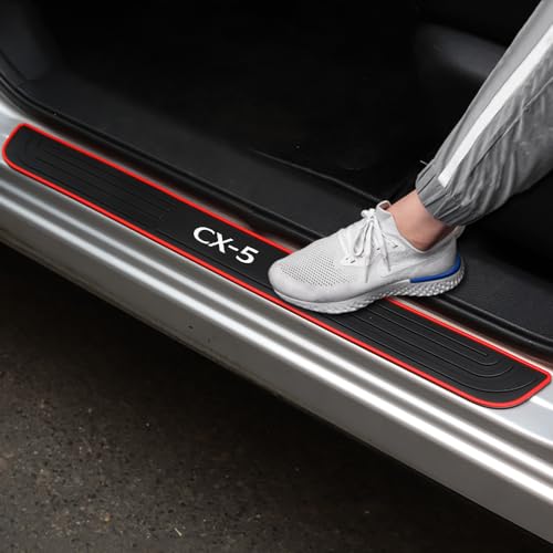 BOYOUS 4PCS PVC Soft Rubber Door Sill Protector Anti-Dirty Scuff Plate Cover Guard Sills Protector Trim,Welcome Pedal Protect for Mazda 2013-2023 2024 2025 CX-5 CX5