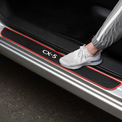 BOYOUS 4PCS PVC Soft Rubber Door Sill Protector Anti-Dirty Scuff Plate Cover Guard Sills Protector Trim,Welcome Pedal Protect for Mazda 2013-2023 2024 2025 CX-5 CX5