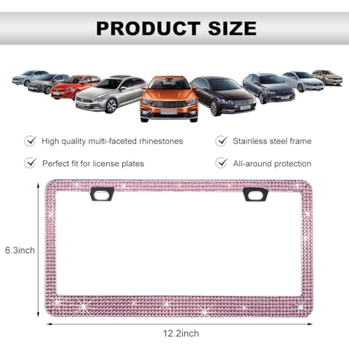 DXNQ Bling License Plate Frame, Sparkly Rhinestone Diamond License Plate Cover with Crystal Screws Caps, Glitter Crystal Stainless Steel License Plate Holder for Women, Car Accessories (Light Pink) - color: Light Pink