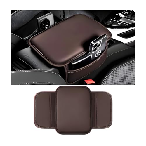 Bittwee Car Center Console Cover, Leather Vehicle Arm Rest Cushion Mat with Storage Pocket, Waterproof Anti-Scratch Auto Interior Armrest Pad Accessiories Universal for SUV, Truck, RV（Coffee） - color: Coffee