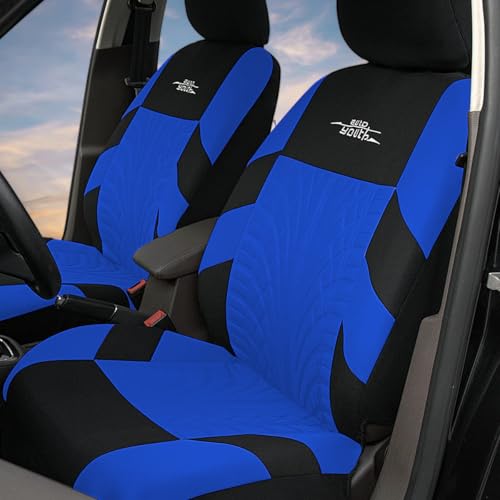 AUTOYOUTH Blue Seat Covers Front Seats Only, 3D Tyre Embossed Breathable Bucket Covers, Airbag Compatible, Quick Setup Universal Fit for Sedan, SUV, Truck, Van - color: Blue & Black, size: Front Seats Only (4 pieces)