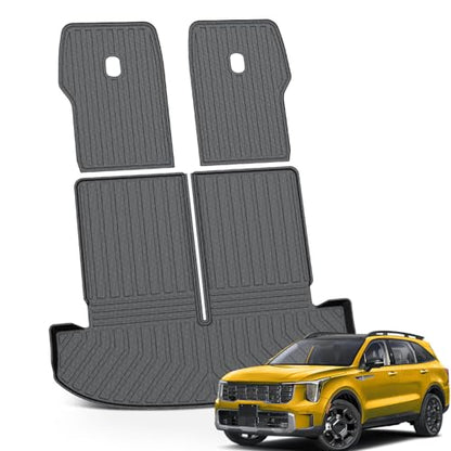 KUST Trunk Cargo Mat for Kia Sorento 2021-2025 2026 (6 Seats), TPE Rubber Rear Cargo Liner with 2nd Row Backrest Mat for Sorento Accessories All Weather Protection Cover 3PCS - style: Sorento 2021-2026 │ Trunk + Backrest Mat