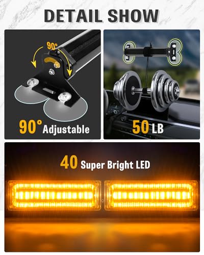 HLauto 1002L Emergency Strobe Traffic Advisor Light Bar: 40LED Dash Safety Warning Flashing Front/Rear Windshield Visor Light for Construction Vehicle, Trucks (2x10.7inch, Amber) - color: #02 Amber