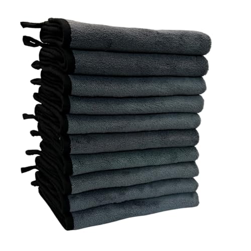 Deluxe Premium Microfiber Towels (Pack of 10) Ultra-Absorbent Soft Polishing Drying Cleaning Washable Durable Thick Professional Car Wax Cloth Household Cleaning 600GSM Dual-Sided Gray Yellow