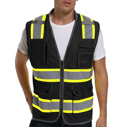 ArcRidge Reflective Safety Vest for Men and Women - High Visibility Construction Vest - Dual Tone Reflective Strips - color: Black, size: X-Large