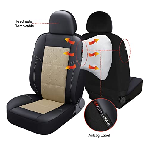 P&J AUTO Leather and Mesh Car Seat Cover Front Pair Universal Fit for Cars Trucks Vans & SUVs Airbag Compatible (Beige) - color: BK BG