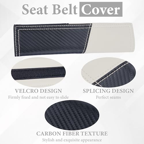 ecocstm 2 PCS Car Seat Belt Cover Pad, Carbon Fiber Safety Seatbelt Shoulder Strap Covers, Breathable Leather Soft Harness Pad, Interior Car Accessories, Universal for SUV, Truck, RV (Beige&Black - color: Beige