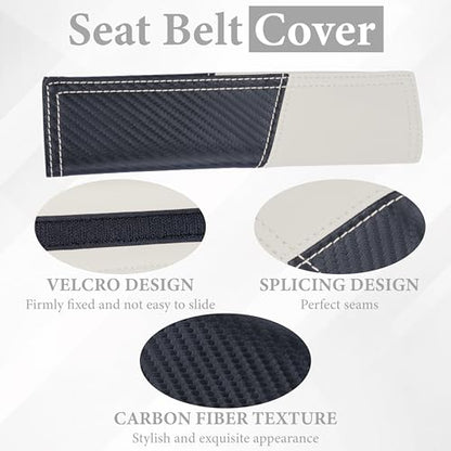 ecocstm 2 PCS Car Seat Belt Cover Pad, Carbon Fiber Safety Seatbelt Shoulder Strap Covers, Breathable Leather Soft Harness Pad, Interior Car Accessories, Universal for SUV, Truck, RV (Beige&Black - color: Beige