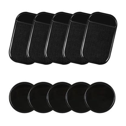 10PCS Car Dashboard Non-Slip Mat, Multifunctional Anti-Slide Sticky Pad for Auto Dashboard, Anti-Slip Dash Pad for Cell Phone, Radar Detector, Keys, Glasses, GPS, Coins (Black Square+Round) - color: Black Square+Round