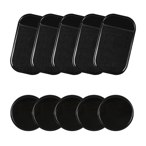 10PCS Car Dashboard Non-Slip Mat, Multifunctional Anti-Slide Sticky Pad for Auto Dashboard, Anti-Slip Dash Pad for Cell Phone, Radar Detector, Keys, Glasses, GPS, Coins (Black Square+Round) - color: Black Square+Round