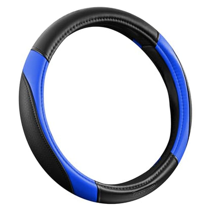 Rubbermaid Steering Wheel Cover – Universal Fit 14.5"–15" Steering Wheel Cover, Anti-Slip Grip, Breathable Leather, All-Season Protection, Interior Upgrade for Cars, Trucks, SUVs - Blue - color: Blue