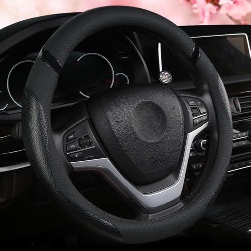 Cxtiy Car Steering Wheel Cover for Men Women Universal Leather Steering Covers for Car SUV (Full-Black) - color: Full-black