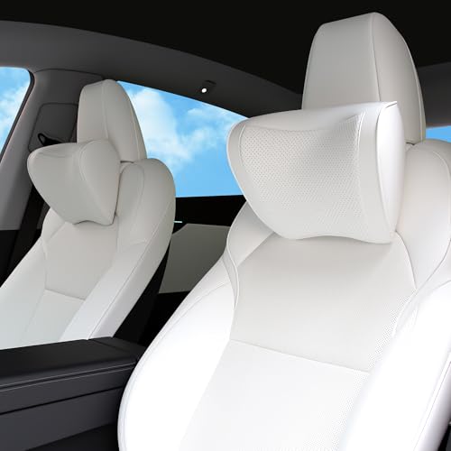 Car Headrest Pillow 100% Memory Foam, Breathable Removable Leather Cover, Premium Seat Support Head Neck Cushion for Driving Travel Home Office, White, 2 Pack - color: White, size: Headrest 2 Pack