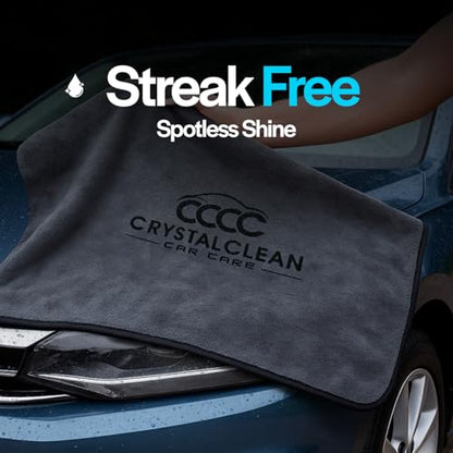 Crystal Clean XL (28x36) Car Drying Towel - 70/30 Korean Blend Car Towel with Double Twisted Loop, Professional Detailing Towel for Car Detailers - Quick Dry, Paint Safe & Swirl-Free - color: Single Side Grey