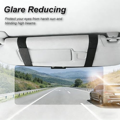 Sun Visor Extender for Car, Polarized UV400 Car Visor Sun Blocker, Adjustable Clip On Visor Extension with Sunglasses Holder & Card Slots, Leather Storage Holder for Universal Cars, Black