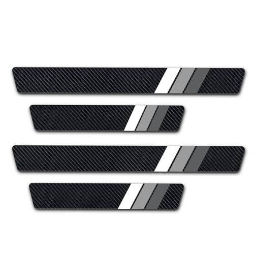 4Pcs Tri-Color Stripe Door Sill Protectors Compatible with Toyota Tacoma 4Runner Tundra TRD Camry Rav4 Cars, Front Rear Door Sill Plate Covers Auto Accessories - color: Gray Tri-Color Stripe