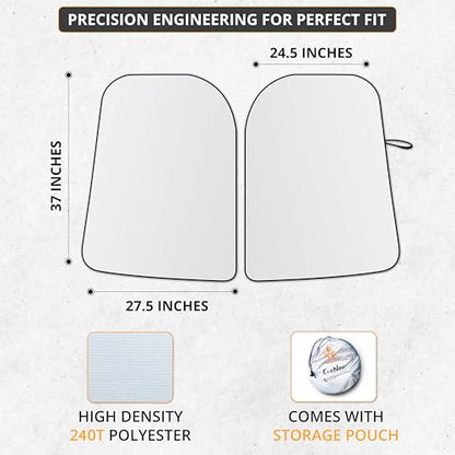 EcoNour Two-Piece Foldable Front Windshield Sun Shade for Tesla Model 3 & Y 2017–2026, 240T Reflective UV & Heat Protection, Storage Pouch Included, Custom Fit with Upgraded Design - size: Custom Size - Tesla Model-3 & Model-y