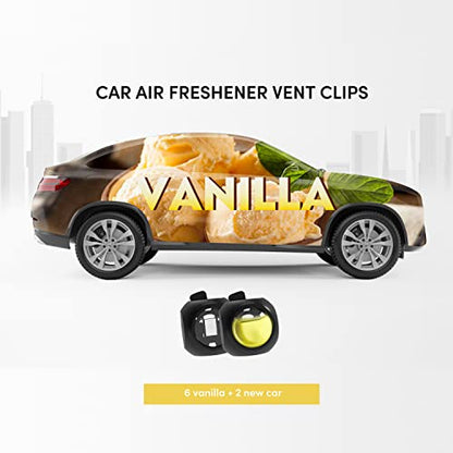 Car Air Freshener Vent Clips, 8 PK, 6 Vanilla, 2 New Car Scent, Provides Long-Lasting Scent, Up to 240 Days, Odor Eliminator - color: Vanilla
