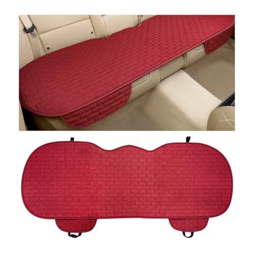 KVAEY Linen Back Car Seat Cover, Anti-Slip Long Bottom Rear Seat Cover Protector with Storage Pockets, Breathable Linen Rear Bench Seat Protector Cushion Pad for Most Vehicles (Wine Red, Back) - color: Wine Red, size: Back