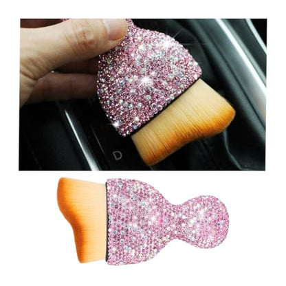 zipelo Auto Interior Dust Brush, Car Detailing Cleaning Brush with Diamond, Bling Handle Soft Bristles Dusting Tool, Scratch Free Dirt Clean Brushes for Vehicle Dashboard, Air Conditioner Vent (Pink) - color: Pink