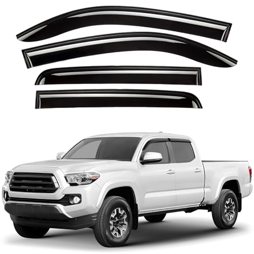 Window Deflectors Smoke Tinted Tape-On Side Window Vent Visor Deflectors Rain Guards Compatible with Toyota Tacoma 2016-2023 Double Cab - 4pcs. GW0524 - color: For Tacoma 16-23