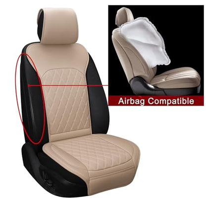 Front Car Seat Covers - Leather Seat Covers with Storage Pocket and Two Belt Pads, Anti-Slip Waterproof Universal Seat Covers for Cars Fit Cars Trucks SUV(Beige,2 Pack) - color: Beige Yellow