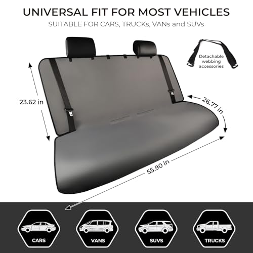 Waterproof Car Seat Covers Grey with - Washable Rear Bench Car Seat Protectors with Anti Slip Bottom - Durable Auto Seat Cushions Universal Fit for Vehicles Cars SUV Trucks - color: Rear Seat Grey