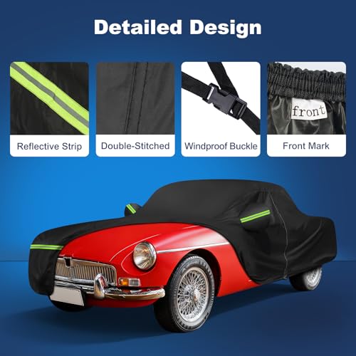 QUNSUNUS Car Cover for MG MGB Roadster/GT 1962-1981, Waterproof MGB Roadster Covers with Cotton Lining, All Weather Cover with Straps and Zipper for Wind, Sun and Dust Protection - color: for MGB Roadster/GT 1962-1981
