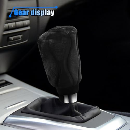 2PCS Plush Car Gear Shift Knob Cover & Handbrake Cover, Soft Fluffy Shifter Stick Protector, Comfortable Hand Brake Handle Cover, Universal Car Interior Accessories for Most Cars (Black)