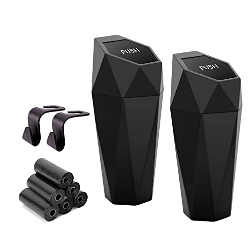 Ginsco Car Trash Can Cup Holder, 2 Pack Mini Trash Can with Lid, Car Accessories for Interior, Leakproof Small Trash Cup for Home with Additional 2 ABS Hooks and 90pcs Trash Bags Black - color: Black, size: 600ml x 2