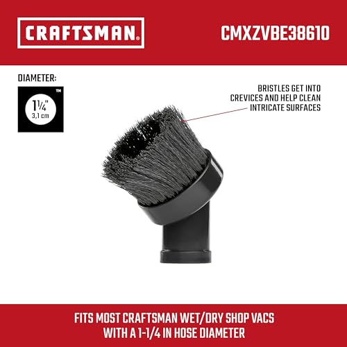 CRAFTSMAN CMXZVBE38610 1-1/4 in. Dusting Brush Wet Dry Vac Attachment, Industrial-Grade Shop Vacuum Accessory for Cleaning Stubborn Debris, Fits 1-1/4 in. Hose Diameter - size: Dusting Brush